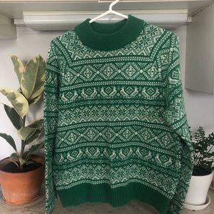 EUC Green White J Crew Christmas Sweater Sz L
